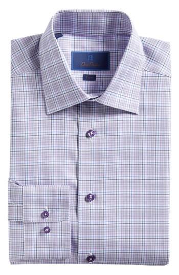 Men's David Donahue Trim Fit Plaid Dress Shirt - 34/35 - Purple