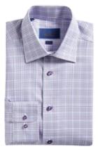 Men's David Donahue Trim Fit Plaid Dress Shirt - 34/35 - Purple