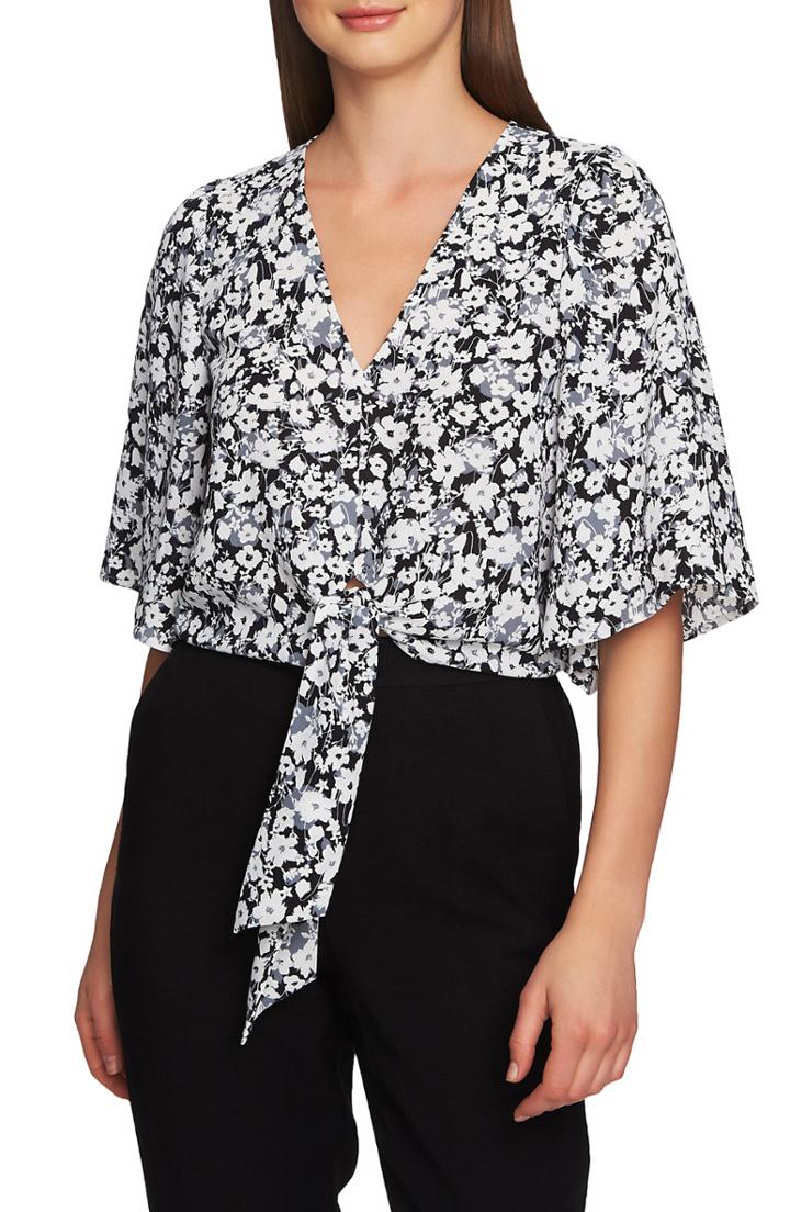 Women's 1.state Romantic Meadow Tie Front Blouse, Size - Black