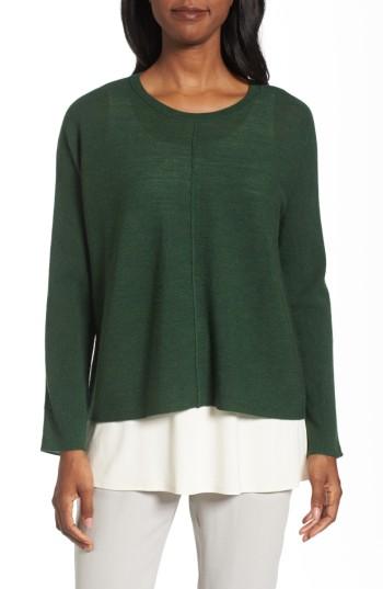 Women's Eileen Fisher Merino Wool Sweater, Size - Green