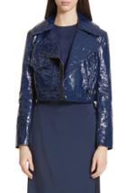 Women's Sies Marjan Annabelle Crinkled Faux Patent Leather Crop Moto Jacket - Blue