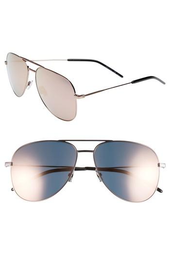 Women's Saint Laurent 59mm Brow Bar Aviator Sunglasses - Champagne