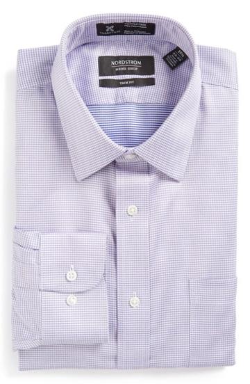 Men's Nordstrom Men's Shop Smartcare(tm) Wrinkle Free Trim Fit Houndstooth Dress Shirt 34/35 - Purple