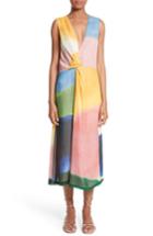 Women's Rosetta Getty Watercolor Twisted Silk Midi Dress - Pink
