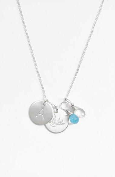 Women's Nashelle Ocean Blue & Crystal Swallow Sterling Silver Initial Disc Necklace