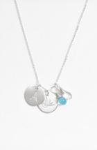 Women's Nashelle Ocean Blue & Crystal Swallow Sterling Silver Initial Disc Necklace
