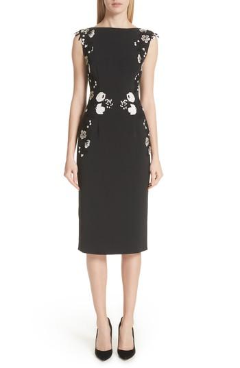Women's Lela Rose Embroidered Sheath Dress - Black