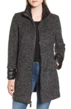 Women's Lamarque Leather Sleeve Wool Topcoat