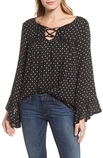 Women's Caslon Floral Print High/low Peasant Blouse - Black