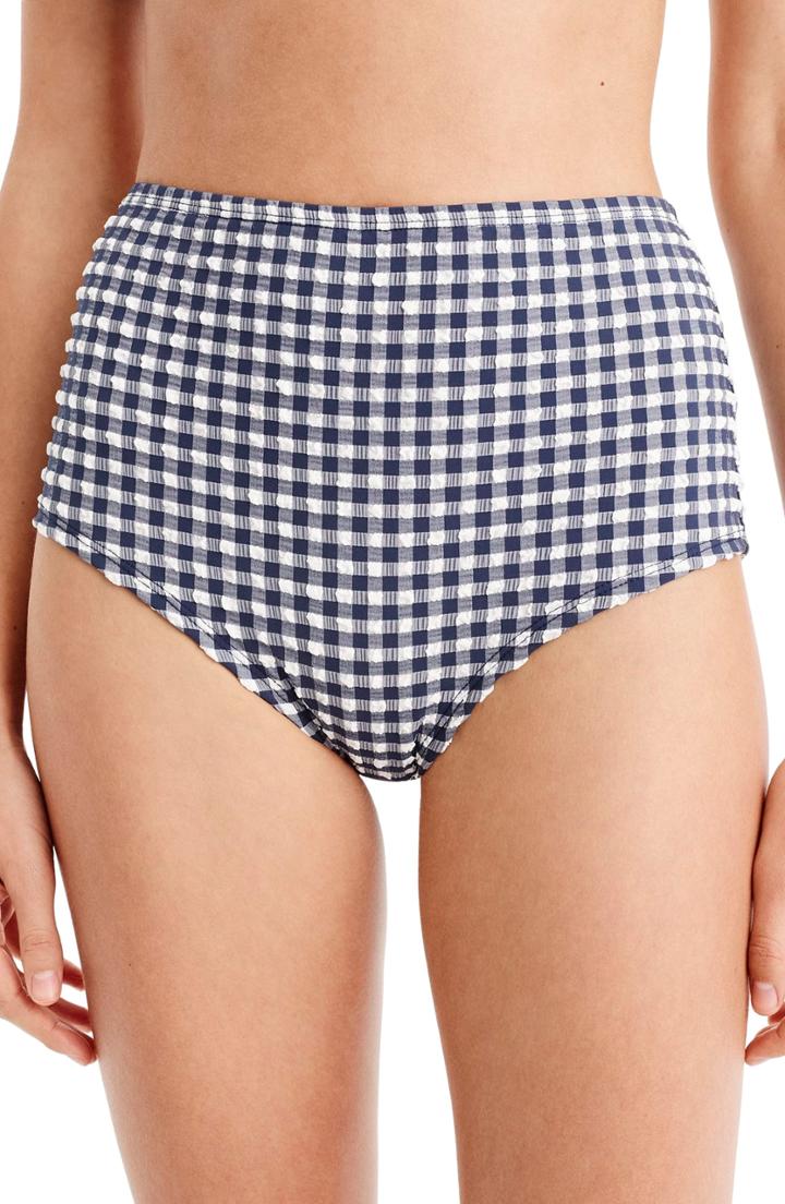 Women's J.crew High Waist Gingham Bikini Bottoms