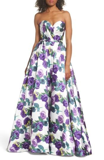 Women's Mac Duggal Strapless Floral Ballgown - Blue