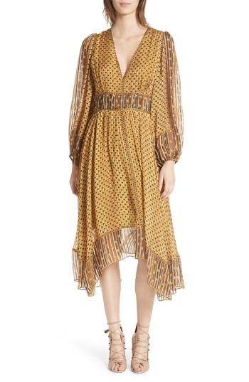 Women's Ulla Johnson Amabelle Handkerchief Hem Silk Dress - Metallic