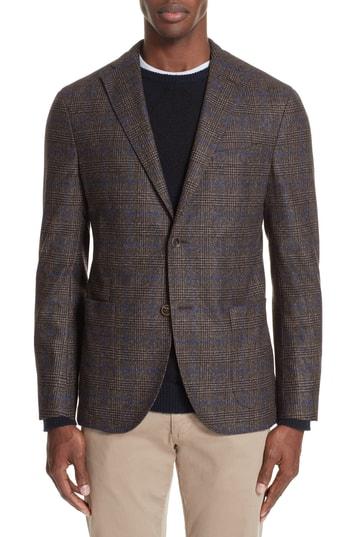 Men's Boglioli Trim Fit Stretch Plaid Wool Blend Sport Coat Us / 48 Eu R - Brown