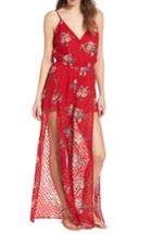 Women's Band Of Gypsies Split Leg Surplice Jumpsuit - Red