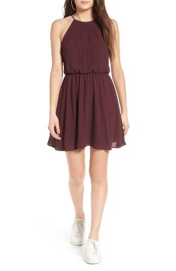Women's Lush Blouson Chiffon Skater Dress - Burgundy