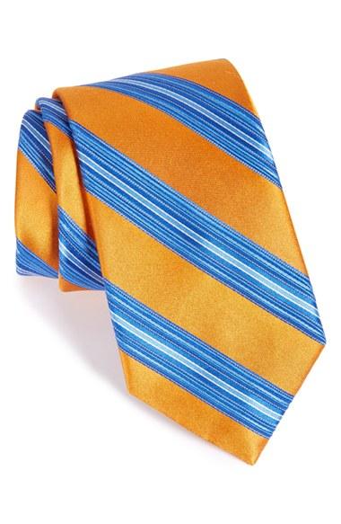 Men's Nordstrom Men's Shop Stripe Silk Tie, Size - Orange