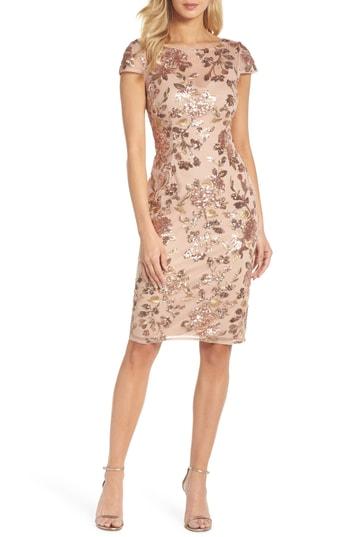 Women's Adrianna Papell Metallic Floral Sequin Cocktail Dress - Metallic