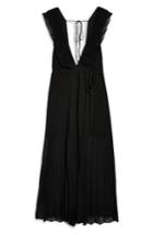 Women's Topshop Pleated Plunge Chiffon Maxi Dress Us (fits Like 0) - Black