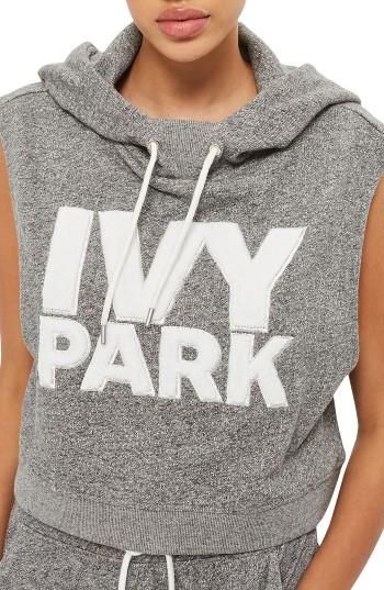 Women's Ivy Park Chenille Logo Sleeveless Crop Hoodie - Grey