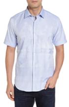 Men's Bugatchi Shaped Fit Jacquard Stripe Sport Shirt, Size - Blue