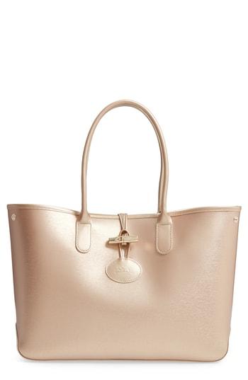 Longchamp Roseau Metallic Leather Shoulder Tote -