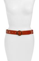 Women's Hinge Floral Embroidered Leather Belt - Tan