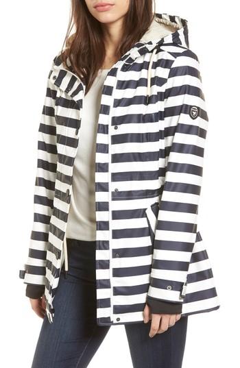Women's 1 Madison 30 Stripe Hooded Raincoat - Blue