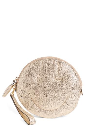 Anya Hindmarch Chubby Smiley Crinkled Metallic Clutch - Metallic