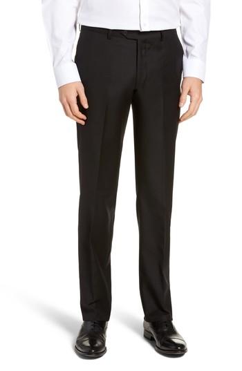 Men's Nordstrom Men's Shop Flat Front Lightweight Wool Trousers - Black