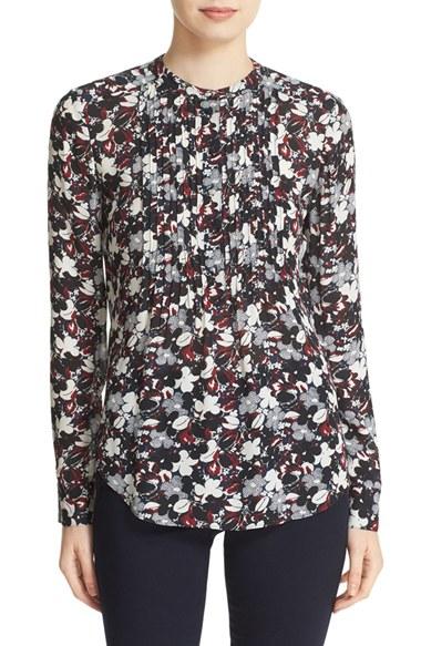 Women's Veronica Beard 'goldie' Floral Print Pintuck Silk Blouse