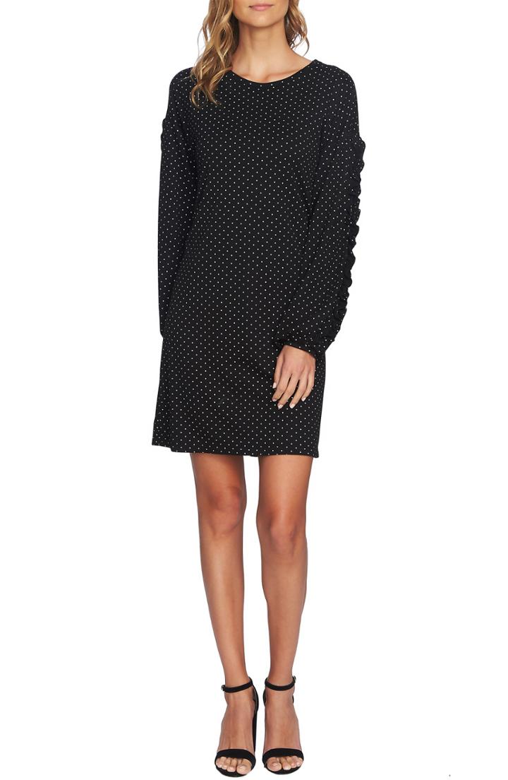 Women's Cece Pin Dot Ruffle Sleeve Dress, Size - Black