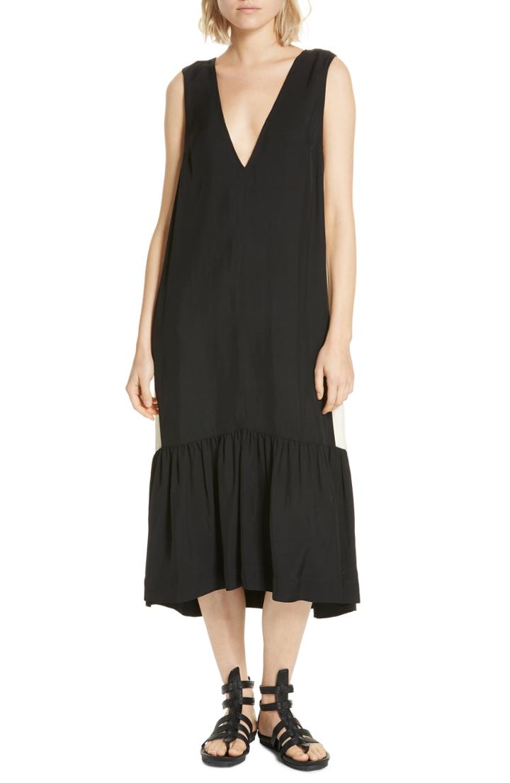 Women's Lee Mathews Didion Parasol Contrast Panel Midi Dress - Black