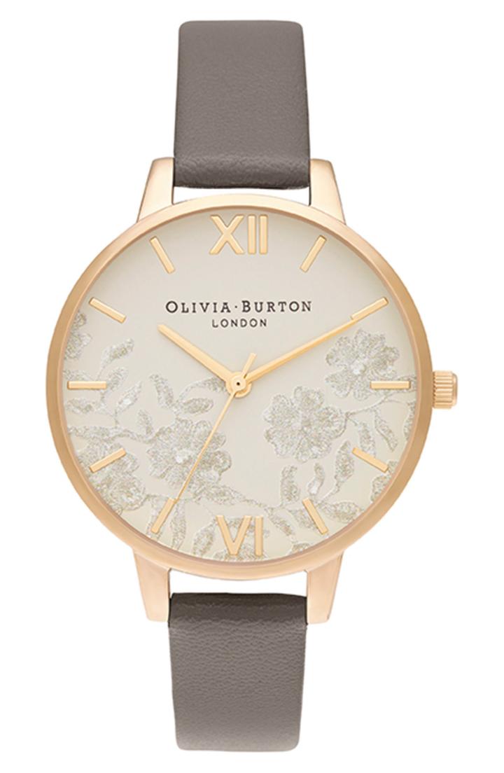 Women's Olivia Burton Lace Detail Leather Strap Watch, 34mm