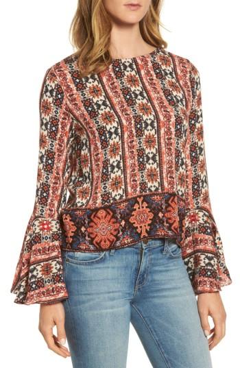 Women's Kas New York Marissa Border Print Bell Sleeve Top