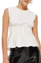 Women's Topshop Cinched Waist Sleeveless Blouse Us (fits Like 0) - Ivory