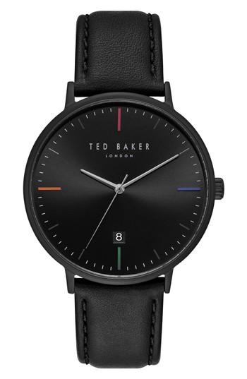 Men's Ted Baker London Norton Leather Strap Watch, 42mm