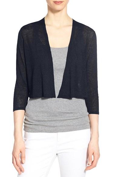 Women's Eileen Fisher Organic Linen Blend Crop Cardigan - Blue