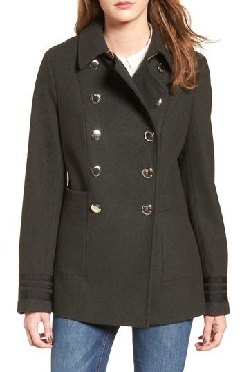 Women's Calvin Klein Grosgrain Double-breasted Peacoat - Green