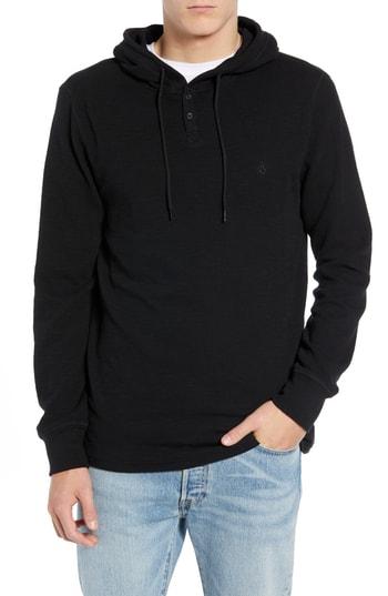 Men's Volcom Murphy Thermal Henley Hoodie - Black