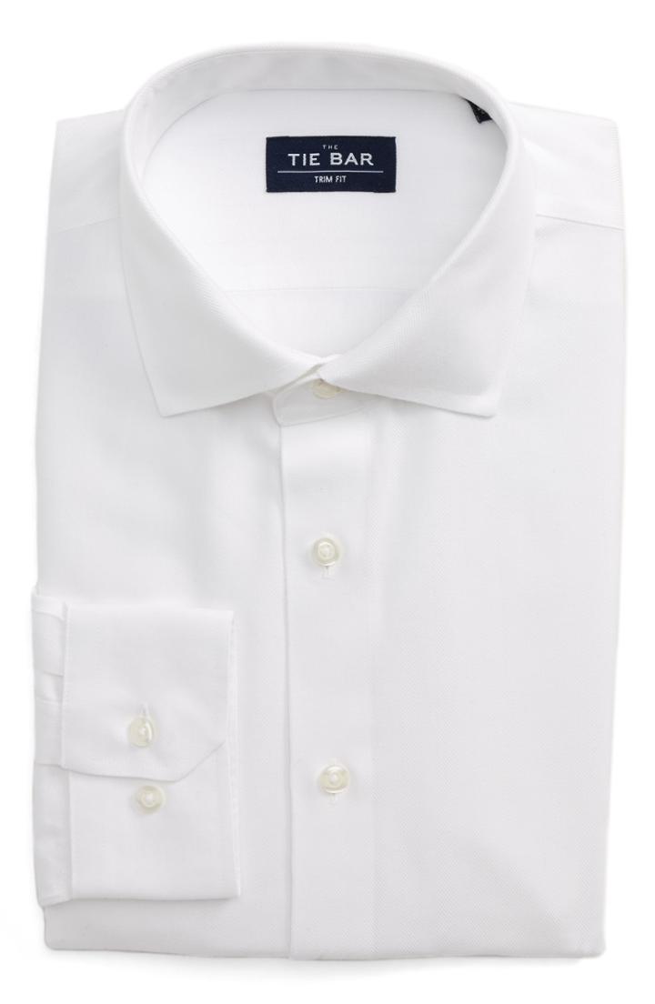 Men's The Tie Bar Trim Fit Herringbone Dress Shirt - 34/35 - White