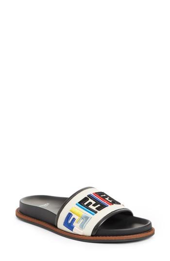 Women's Fendi Fun Fendi Logo Slide Sandal .5us / 37eu - White