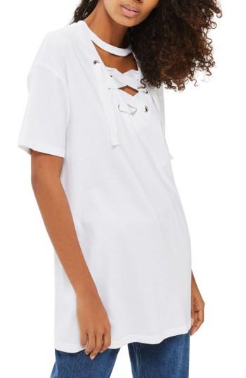 Women's Topshop Lace-up Choker Tunic Top Us (fits Like 0-2) - White
