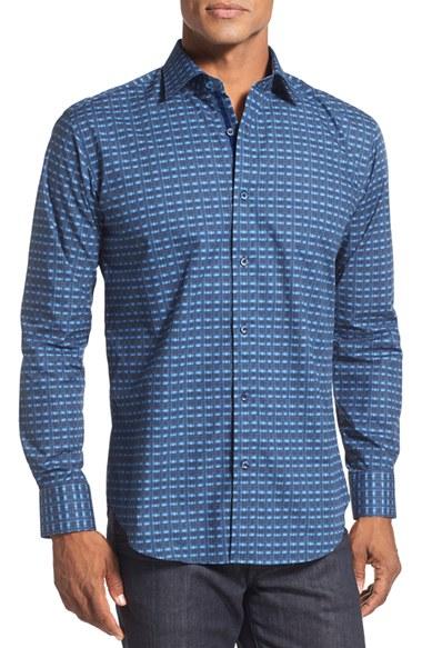 Men's Bugatchi Classic Fit Sport Shirt, Size - Blue