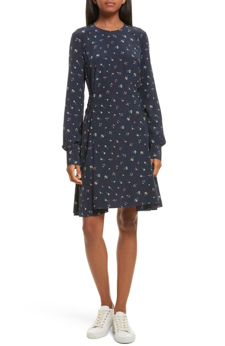 Women's Theory Floral Print Lace-up Silk Dress
