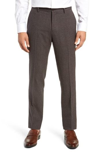 Men's Nordstrom Signature Flat Front Solid Wool Trousers - Brown