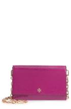 Women's Tory Burch Robinson Patent Leather Wallet On A Chain - Pink