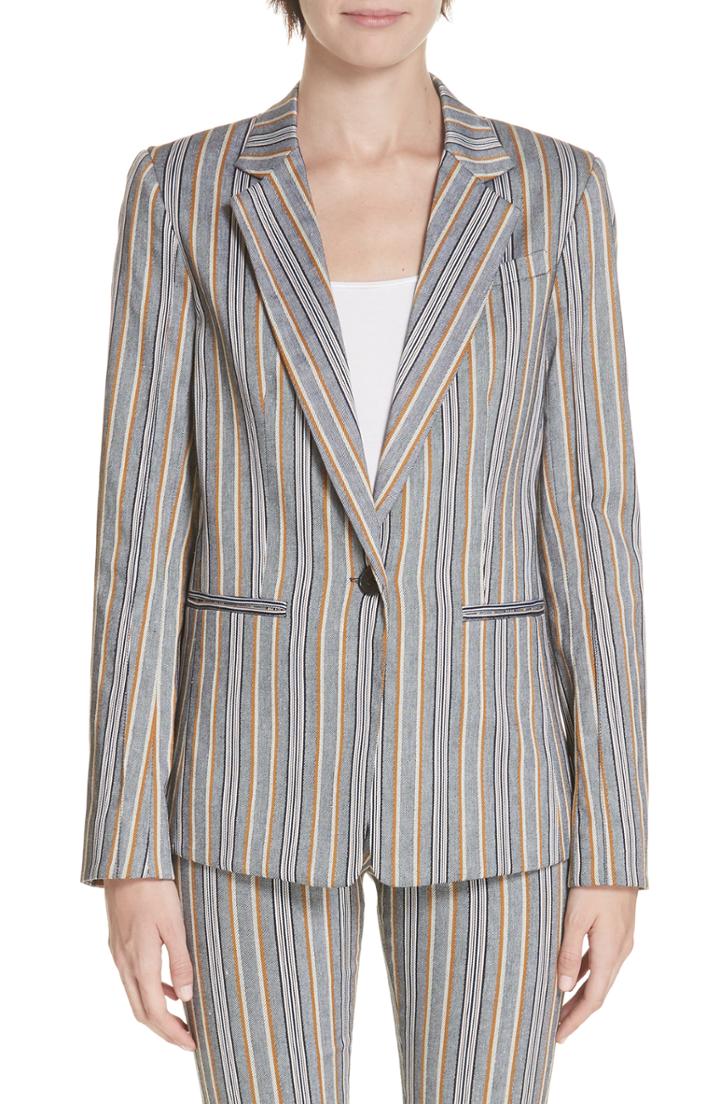 Women's Derek Lam 10 Crosby Single Button Stretch Cotton Blazer - Blue