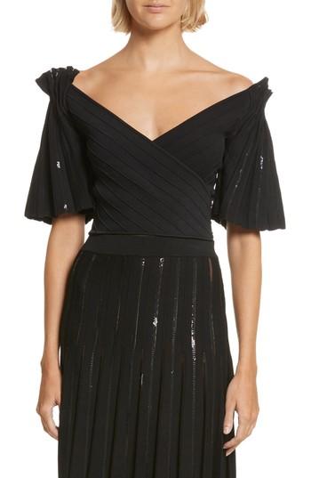 Women's Jonathan Simkhai Pleated Sequin Wrap Top - Black