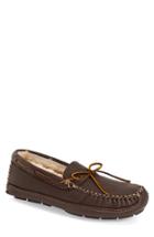 Men's Minnetonka Genuine Shearling Leather Slipper M - Brown