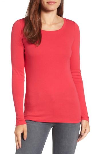 Women's Caslon Long Sleeve Scoop Neck Cotton Tee, Size - Red